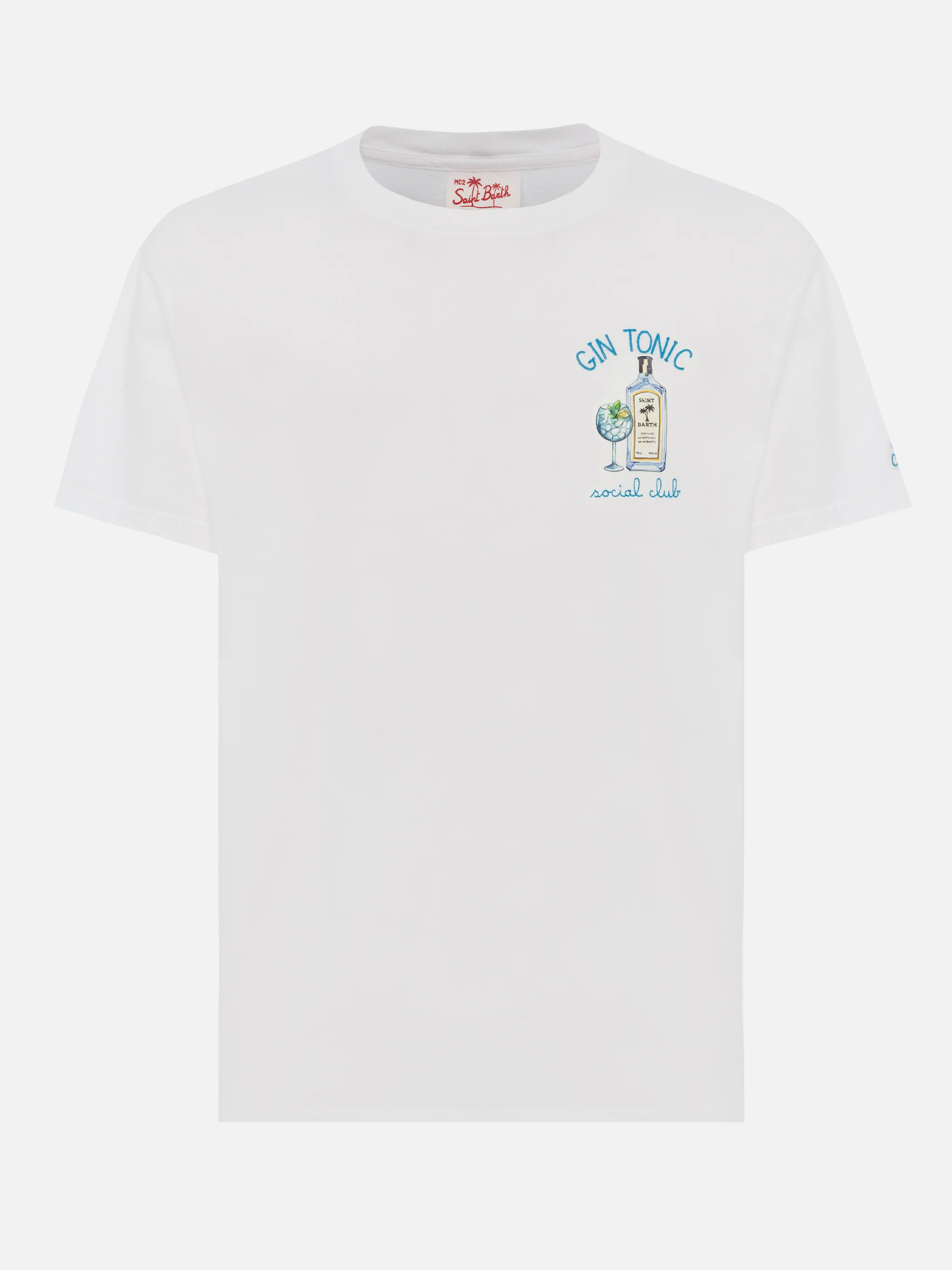 Heren T-shirt van biologisch katoen met Gin Tonic Social Club-borduurwerk.