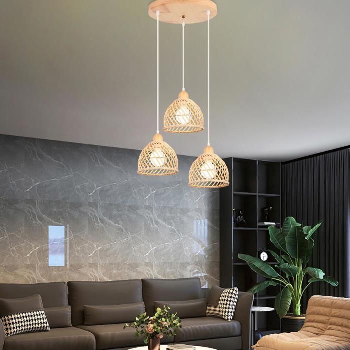 Hanglamp - IDEGU - Vintage industrieel - Hout en bamboe - E27 - 60W