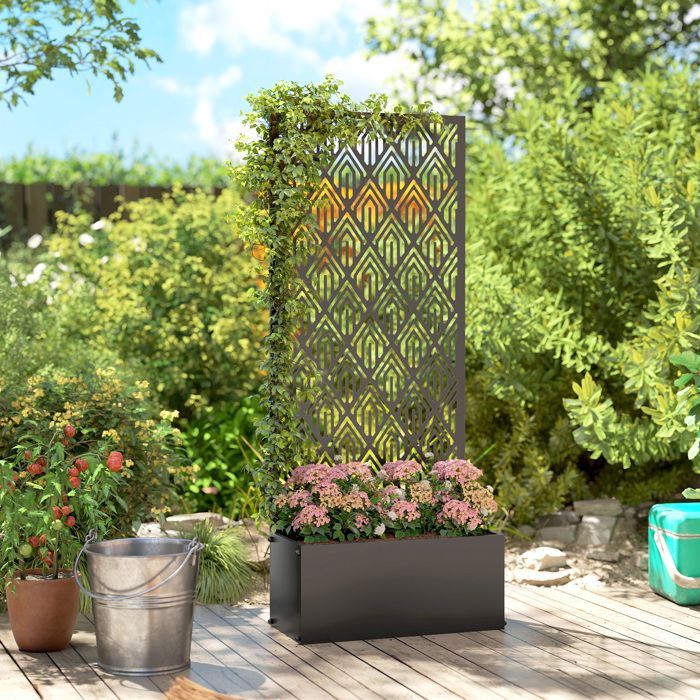 Jardinière avec treillis - Outsunny - avec brise-vue - pour plantes grimpantes - métal - 45 x 21,5 x 110 cm - noir