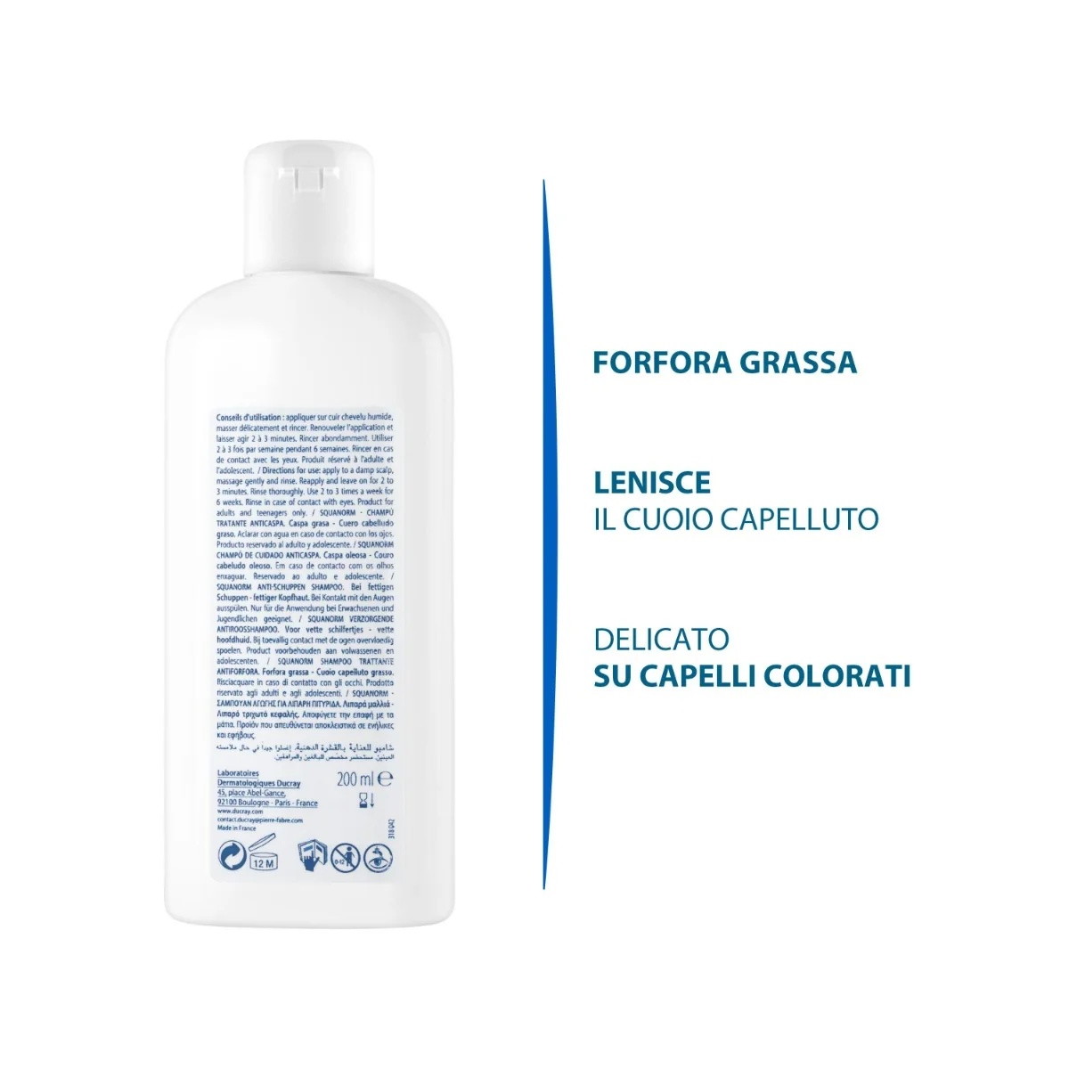DUCRAY Ducray Squanorm šampūns pret taukainām blaugznām 200 ml nomierinošs šampūns