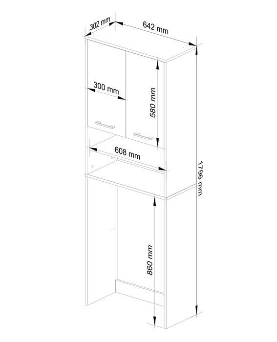Armoire pour machine à laver 64x30x180cm - Meuble SDB- Meuble de rangement buanderie 2 portes et 4 étagères - Sonoma+Blanc laqué