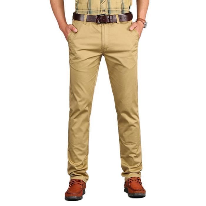 Men's Plus Size Straight Leg Chino Trousers, Casual Trousers, Solid Color - Khaki