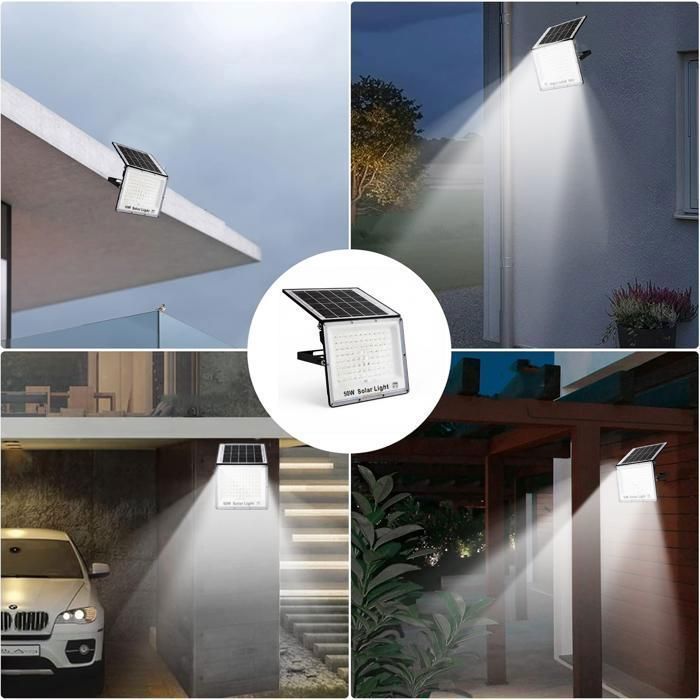 Lámpara solar de exterior AIMIUVEI con mando a distancia, 3000 mAh, ángulo de haz de 120°, 96 LED, aplique solar de pared para jardín y garaje.