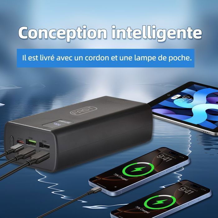 External Battery, 60000mAh Power Bank, Portable Battery USB C Input & Output PD3.0 QC4.0 Fast Charging Power Bank Black