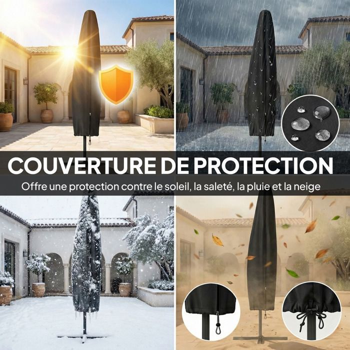 Zweefparasol - tuinparasol - 32 LED-lampjes met draaihendel, UV 50+ bescherming en beschermhoes - aluminium - Ø 295 cm - grijs