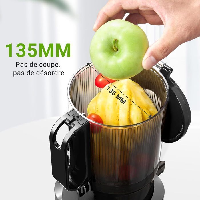 AMZCHEF Powerful Juicer for Whole Fruits, 135mm Wide Feed Chute, Cold Press, 250W, 1.8L Capacity, Grey