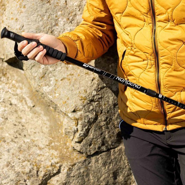 Nordend Hop-Sport Verstellbare Trekkingstöcke 65–135 cm, Aluminium-Wanderstöcke, Stoßdämpfungssystem, Schwarze Tragetasche