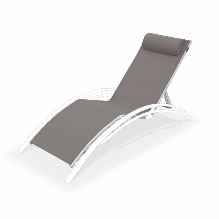 Toile de remplacement pour bain de soleil LOUISA. en aluminium et textilène. avec têtière - Taupe/blanc