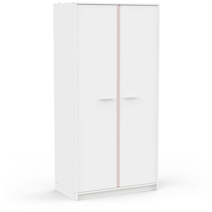Armario de dormitorio - REVERSO - Blanco mate - Decoración rosa o azul - 2 puertas - Ancho 88,3 x Profundidad 50 x Alto 180,9 cm