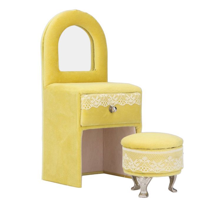 Silla para casa de muñecas - Sin marca - Mini silla - Franela suave - Crema y amarillo - Viene ensamblada