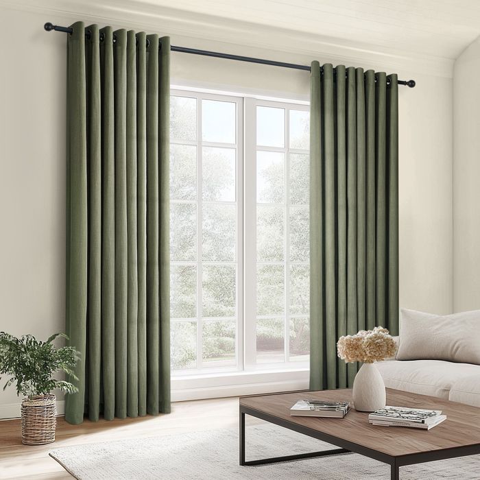 Topfinel Rideau Voilage Fenetre Semi-Transparent Avec Œillets Rideau Lin Vert Olive 140x240cm Rideau Occultant Thermiques Lot de 2