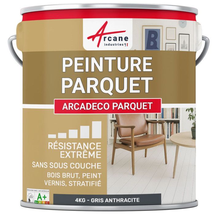 Peinture parquet bois, peint, stratifié, vernis : ARCADÉCO PARQUET - 4 kg Gris Anthracite - RAL 7016