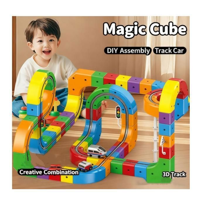 3-Piece Electric Train Set, Flexible Magnetic Racing Track, Gravity-Defying 3D Construction Tracks (51 Pieces)