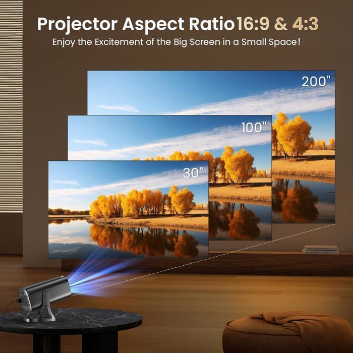 Vidéoprojecteur Mini Rétroprojecteur Projecteur Vidéo Portable 1080P 4K Wifi 6 Bt 5.4 Rotation 270° Trapézoïdale Automatique[XV68]