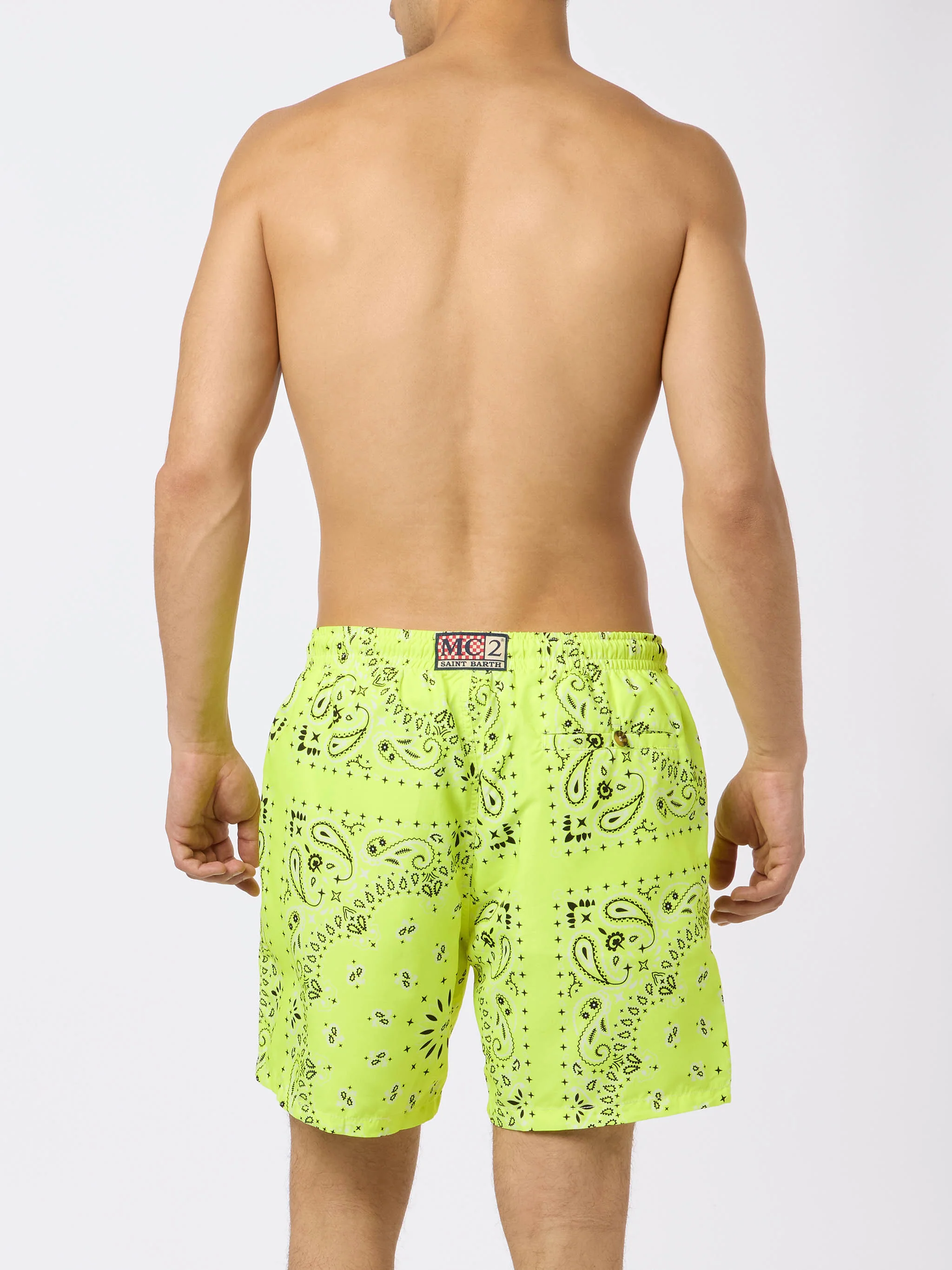 Herenzwempak met neongele bandana-print