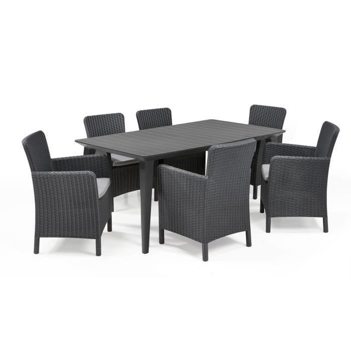 Mesa de jardín rectangular de 160 cm, color gris grafito, resina, para 6 personas, modelo Lima, Allibert by KETER.
