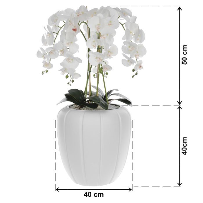 Künstliche Orchidee – KANNE – H 90 cm – Weißer Topf – Realistisch – Pflegeleicht