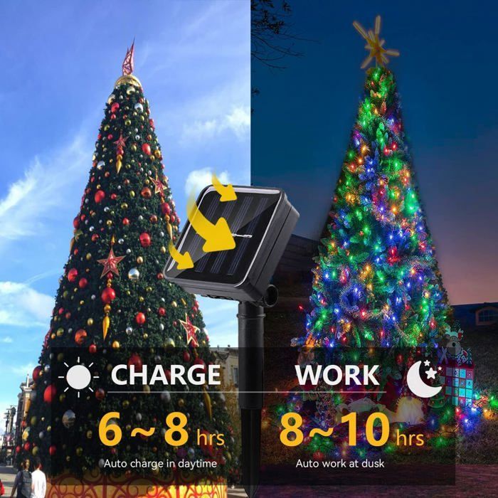 Outdoor solar string lights, 32m, 300 LEDs, waterproof, 8 modes, for patio, garden, party, wedding, colorful light