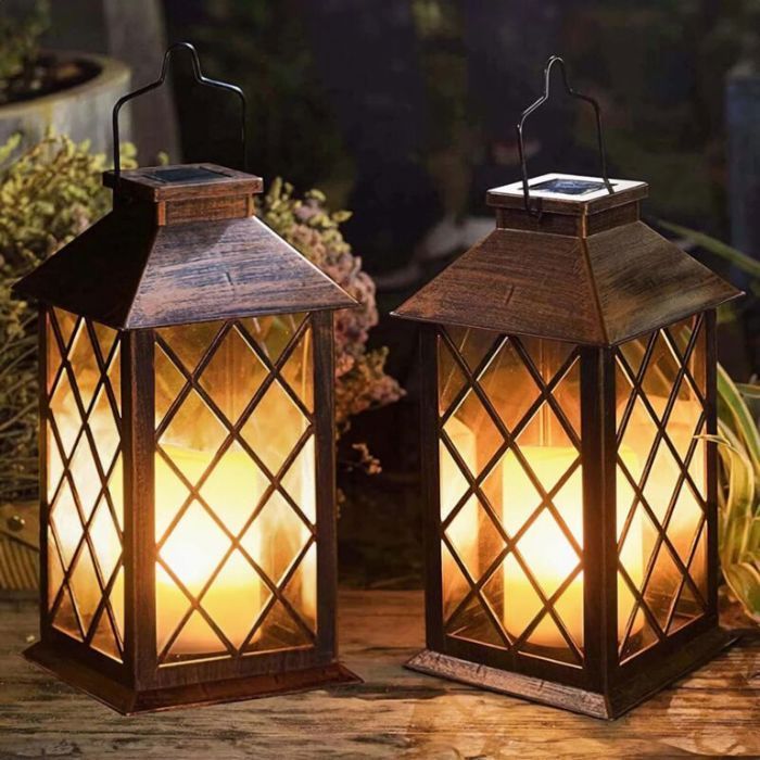 Linterna solar LED - Iluminación exterior de bajo consumo, luz amarilla intermitente - Para jardín o patio