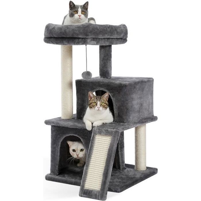 PAWZ Road Katzenbaum, 86 cm, mit herausnehmbarem, geräumigem Kissen, Kratzbaum mit austauschbarem Hängebommel, Grau