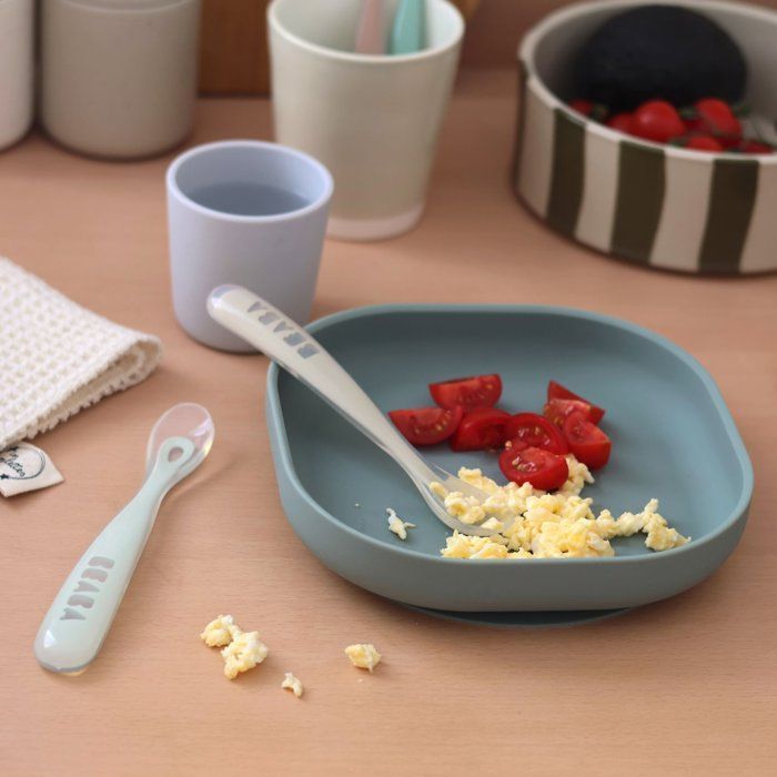 Set of 4 spoons - BEABA - 1st age - Silicone - Pebble / Cloud Blue / Baltic Blue / Clay set