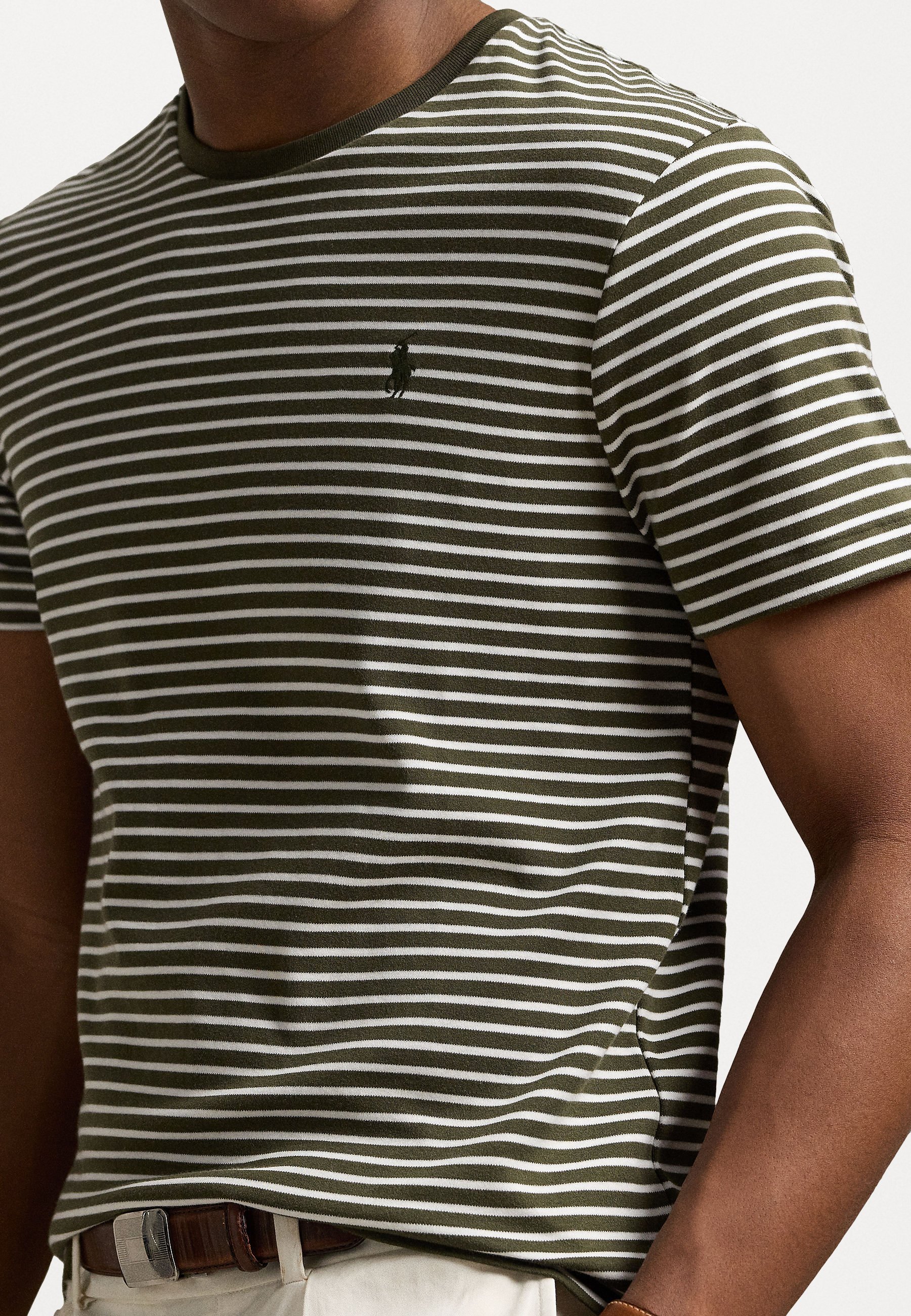 Polo Ralph Lauren T-shirt rayé slim personnalisé en coton doux - T-shirt imprimé - tatou/blanc