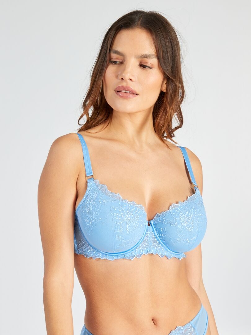 Sutiã Volumizador D&G em Tule Bordado - AZUL