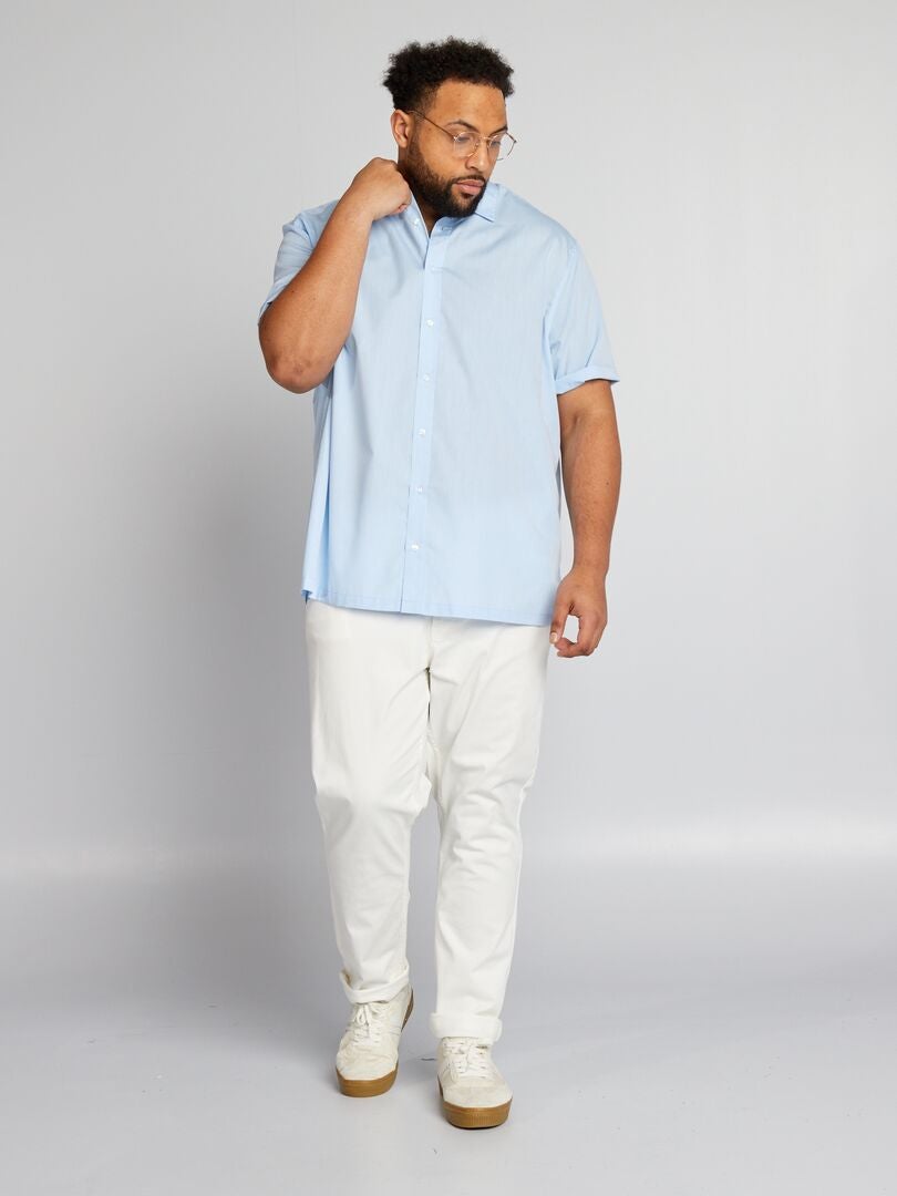 Poplin overhemd met korte mouwen - BLAUW