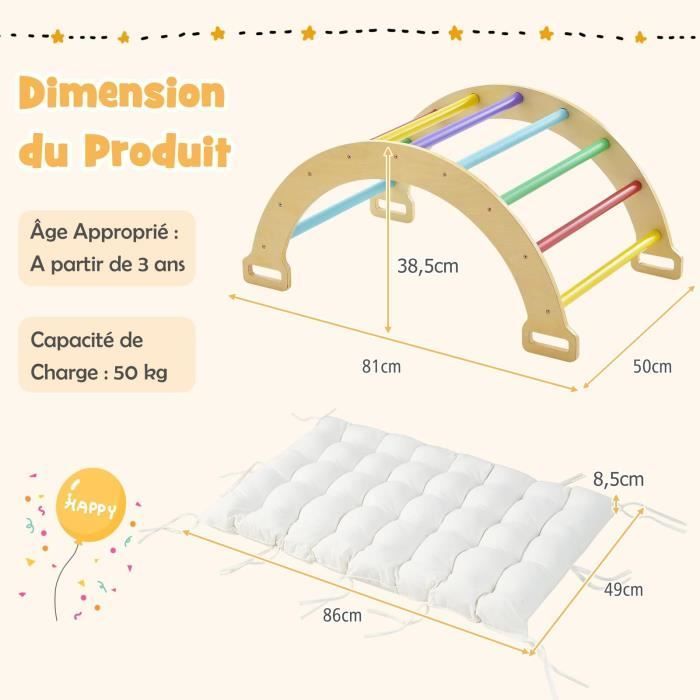 DREAMADE 2-in-1 houten klimboog voor kinderen, schommelspeelgoed om op te klimmen en te rusten met zacht kussen, max. 50 kg