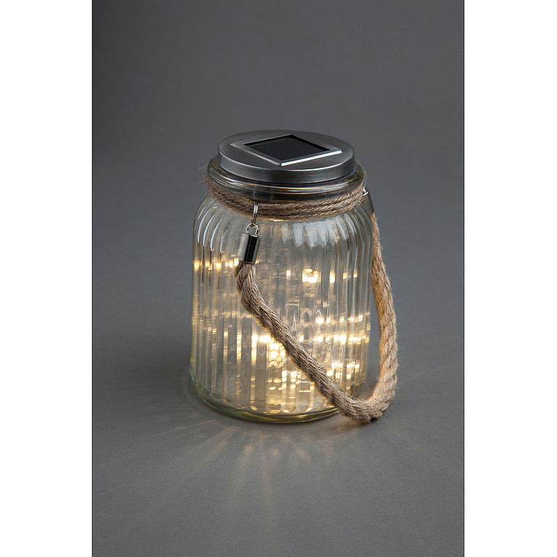 Light IT glazen pot met 15 ledlampjes en zonnecel.