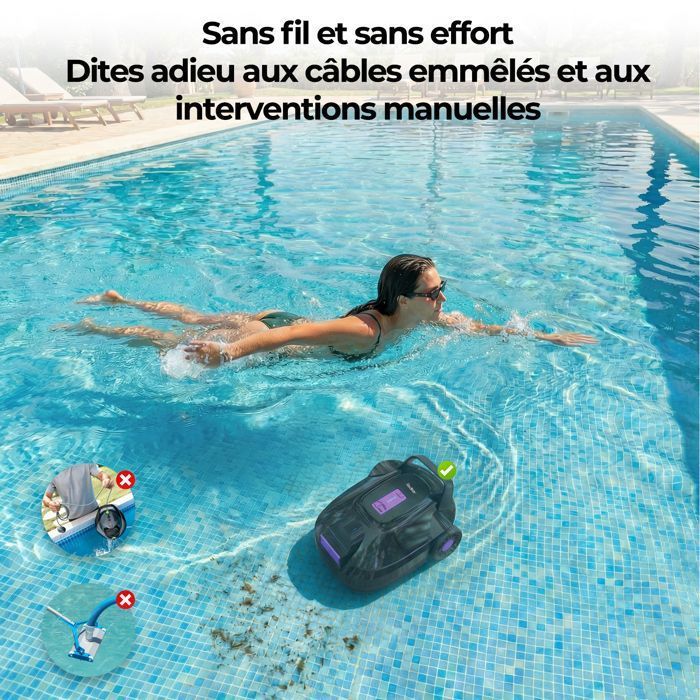 Robot pulitore per piscina senza fili - Redroad S2 - Doppio motore, 180 minuti di autonomia, potente aspirazione, filtro a doppio strato, fino a 3 m
