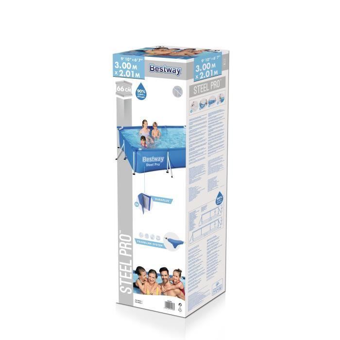 Piscina Tubular Acima do Solo BESTWAY - Steel Pro™ - 300 x 201 x 66 cm - Retangular