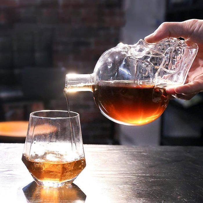 Decantador de whisky con forma de calavera de 1000 ml, botella de gran capacidad para vodka, brandy, vino y whisky.