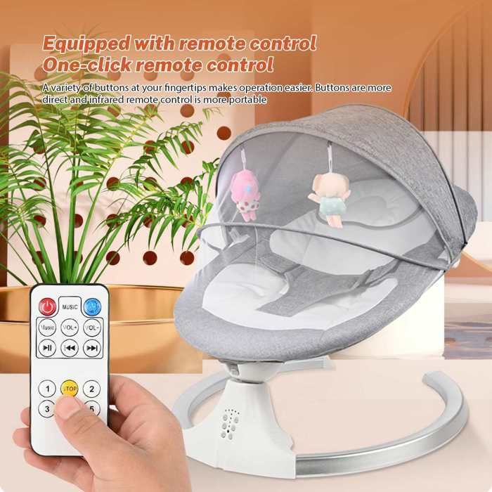 Electric baby swing, baby bouncer with app control, chair with safety harness and 5 swing speeds