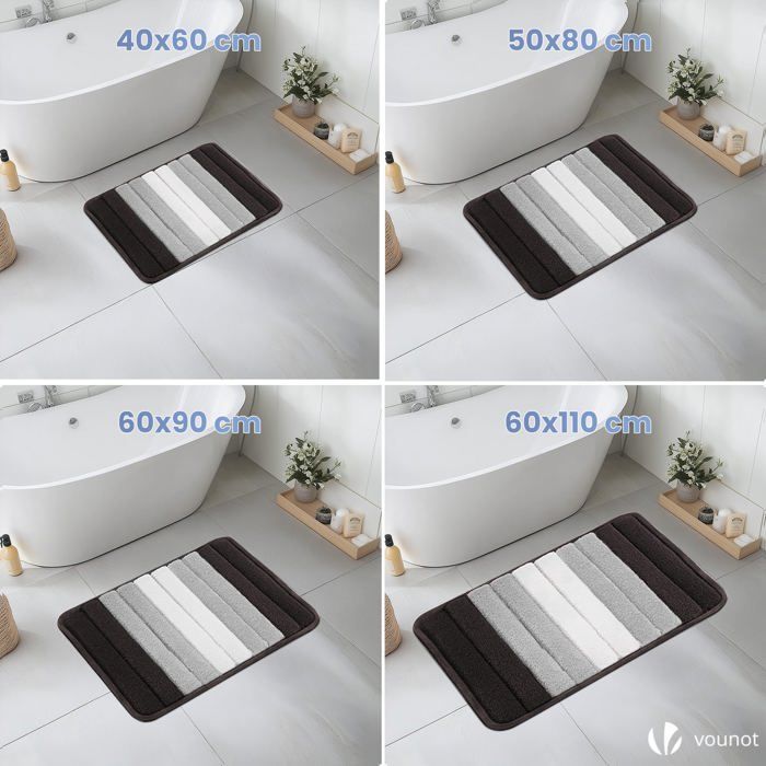 Juego de 2 alfombrillas de baño antideslizantes de microfibra VOUNOT® con estampado degradado, 50x80cm, gris.