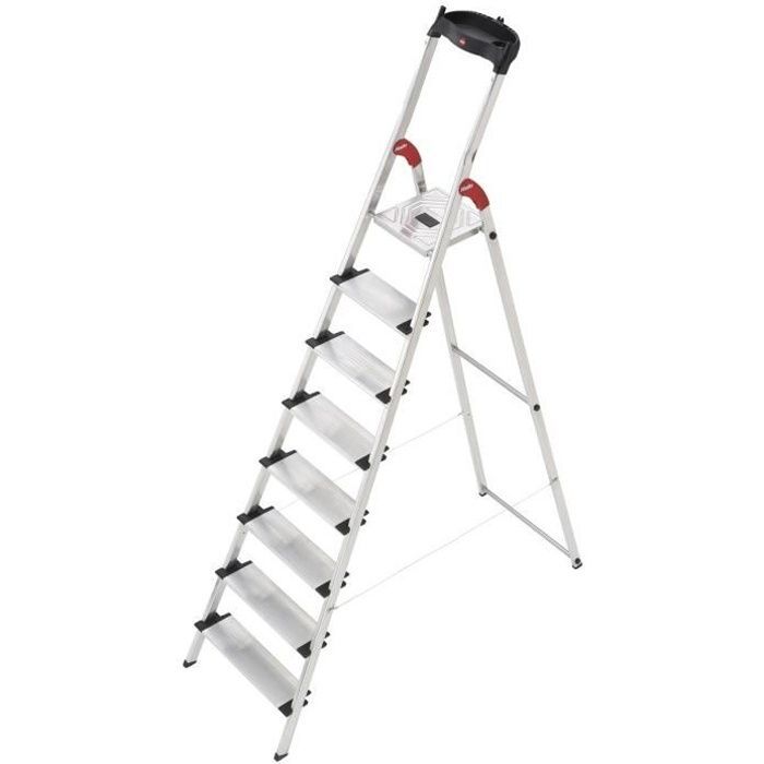Escalera de seguridad plegable de aluminio Hailo ProfiStep XXL con 8 peldaños extra anchos.