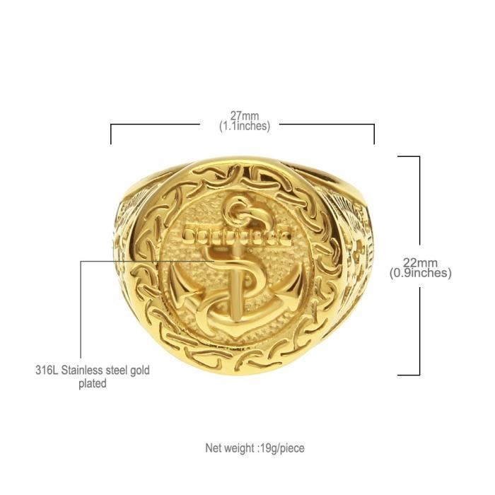 Men's 18k yellow gold ring with anchor motif, size 59