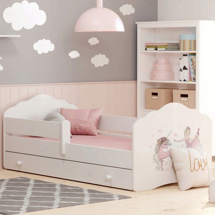 Lit enfant FALA  80x160 cm + sommier + matelas + tiroir + barrière de protection