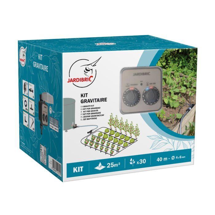 Kit d'arrosage goutte à goutte - 25m² couverture - Programmateur sans pression - 40m micro tuyau Ø6mm