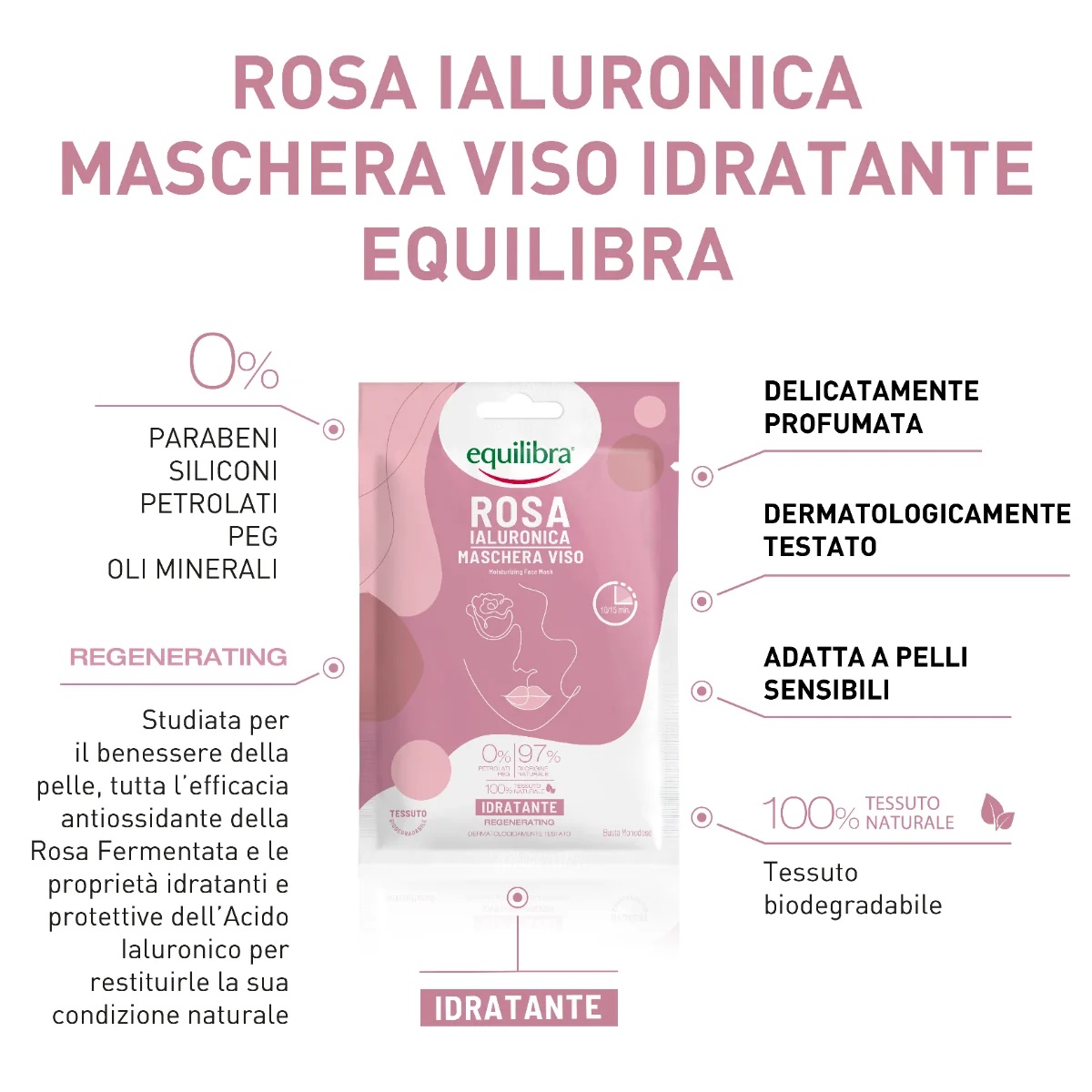 EQUILIBRA Hydraterend gezichtsmasker Equilibra Hyaluronic Rose, 1 stuk