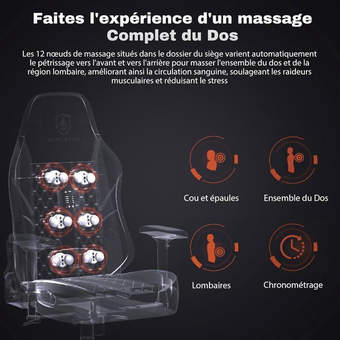 Silla gaming GTPLAYER con masaje, silla de oficina ergonómica con respaldo ancho y reposabrazos 4D, azul