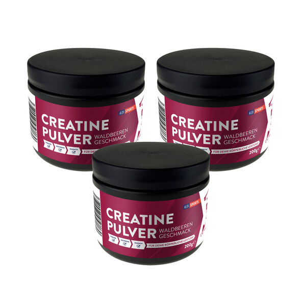 Creatinpulver, Waldbeere, Set de 3 (3 x 200 g = 600 g)