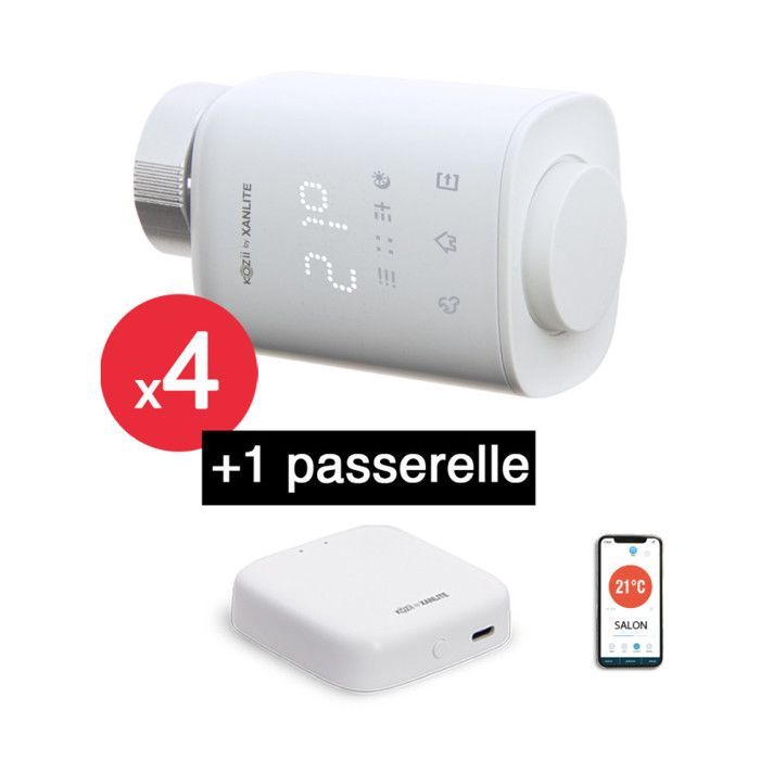 Lot x4 Thermostats connectés pour radiateurs hydrauliques + passerelle connectée