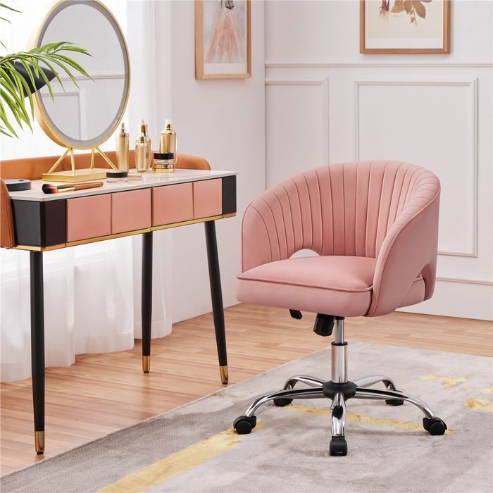 Fauteuil de Bureau en Velours - YAHEETECH - Dossier Capitonné - Assise Réglable en Hauteur - Rose