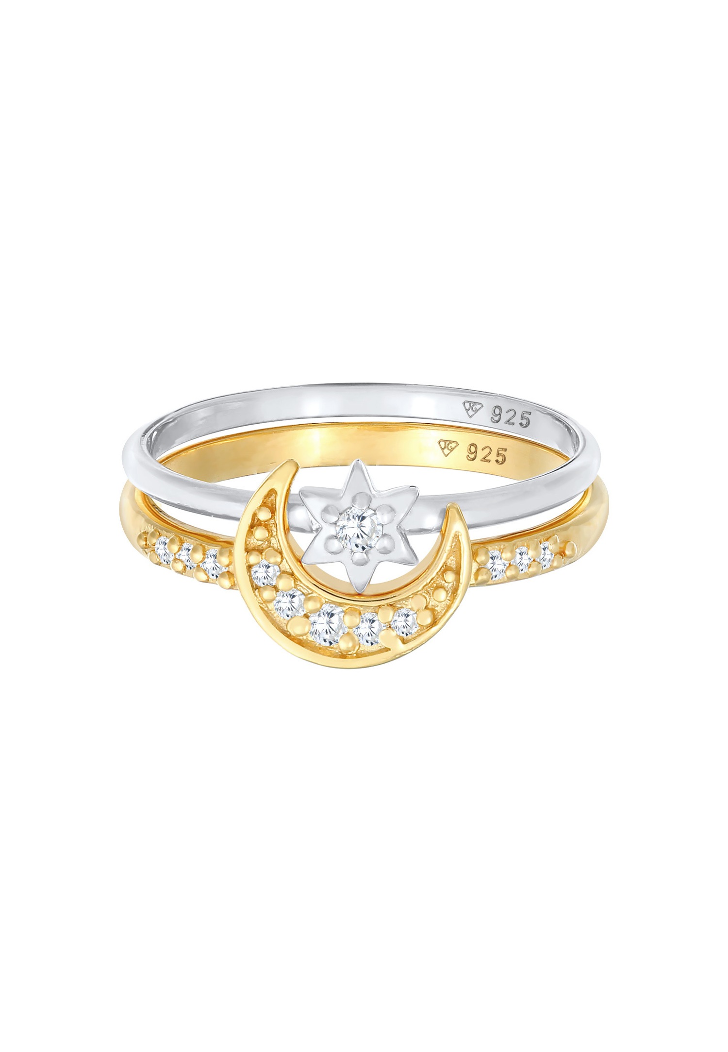 Elli Ensemble de bagues superposées pour femmes - Étoile Lune Astro Trend avec cristaux de zirconium en argent sterling 925