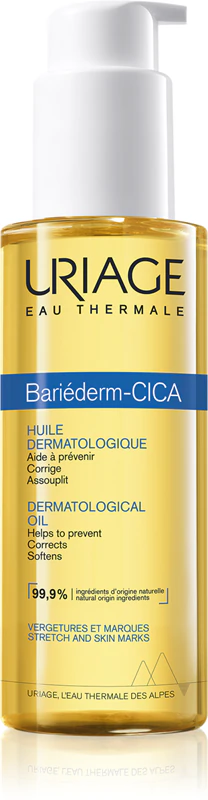 Óleo Dermatológico Uriage Bariéderm Cica, óleo corporal nutritivo contra estrias.