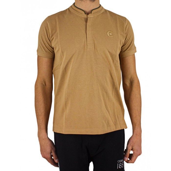 Polo Cerruti 1881 de manga corta con cuello mandarín, color New Firenza Beige, para hombre.