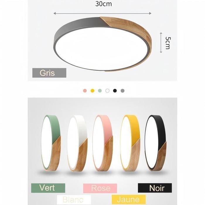 Lámpara de techo redonda de madera WOTTES - Lámpara de techo LED moderna para sala de estar, dormitorio, pasillo, cocina - 30*30 cm - Rosa - Blanco cálido
