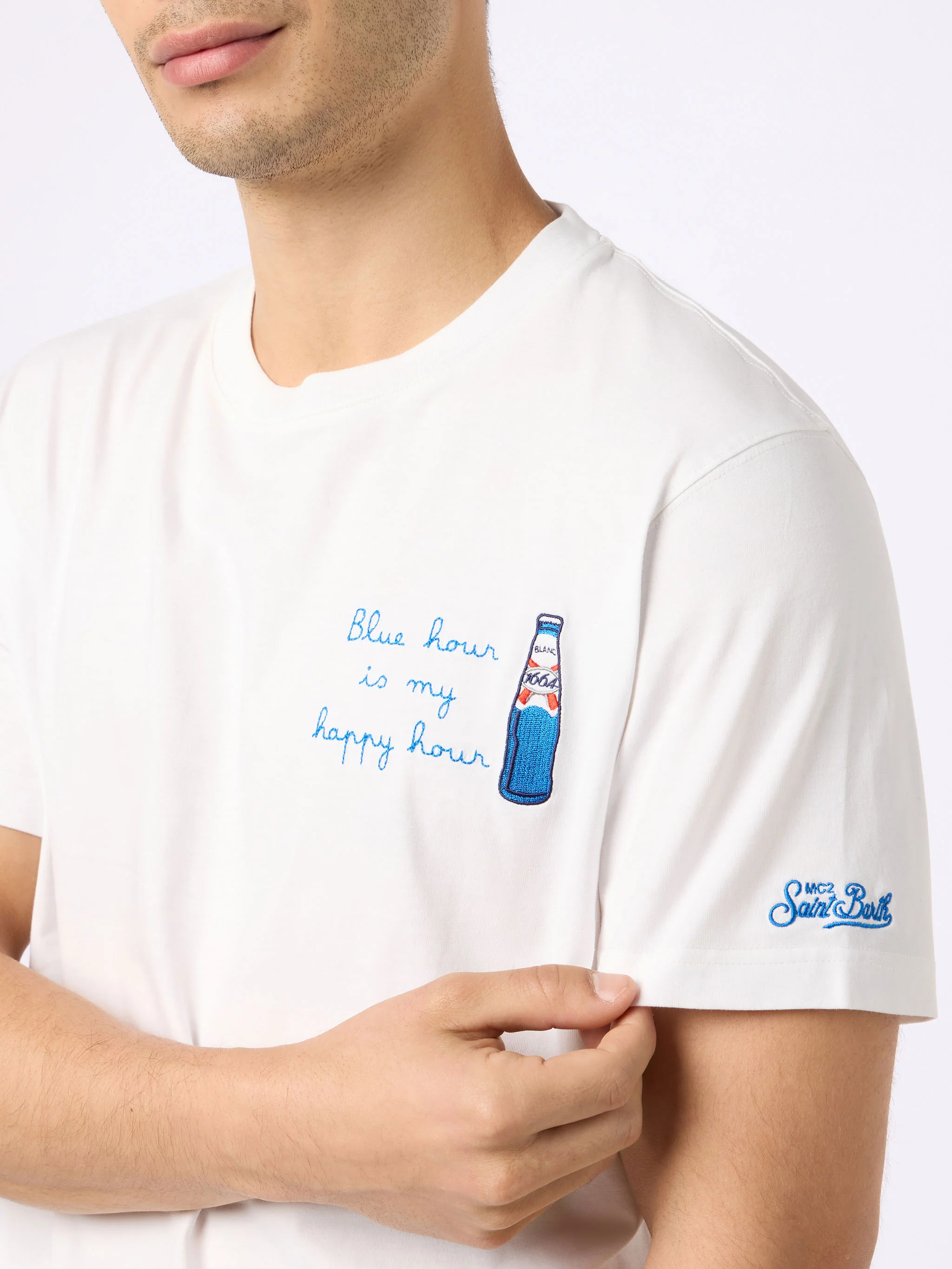 T-shirt in cotone con stampa e ricamo Blanc 1664 | Edizione speciale B