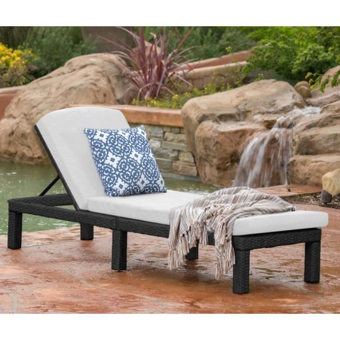 Bain de soleil - Chaise longue - Gris Sparkle - Résine imitation rotin - Dossier réglable - Confort optimal